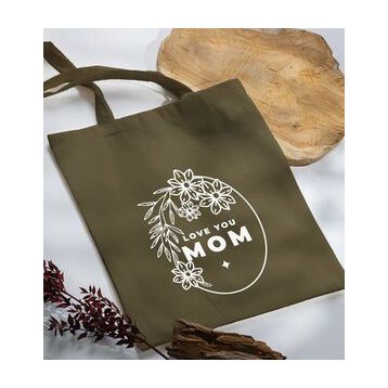 BK Gift 04 Anneler Günü Tasarımlı Haki Kumaş Bez Çanta