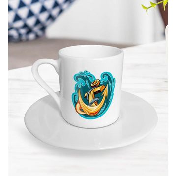 BK Gift Beyaz Çapa Tasarımlı Türk Kahvesi Fincanı