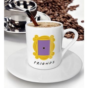 BK Gift Beyaz Friends Monica’s Kapı Çerçevesi Tasarımlı Türk Kahvesi Fincanı