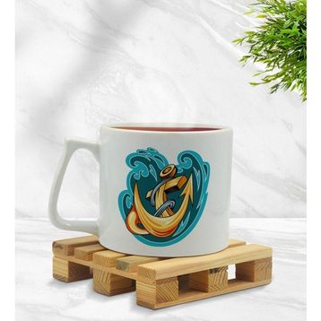 BK Gift Çapa Tasarımlı Middle Beyaz Kupa Bardak