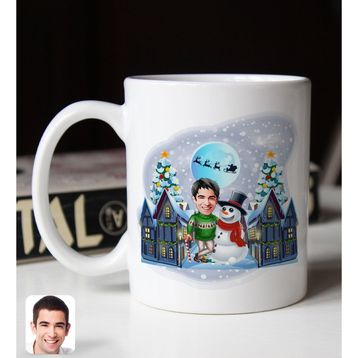 Bk Gift Kişiye Özel Erkek Yeni Yıl Karikatürlü 1 Beyaz Kupa Bardak