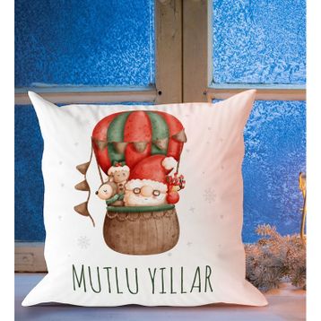 BK Gift Mutlu Yıllar 2 Tasarımlı Beyaz Yastık