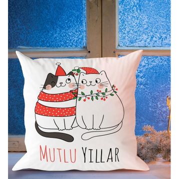BK Gift Mutlu Yıllar Tasarımlı Beyaz Yastık