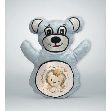 BK Gift Sevimli Aslan 2 Tasarımlı Mavi Ayıcık Yastık