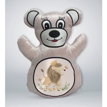 BK Gift Sevimli Aslan Tasarımlı Krem Ayıcık Yastık