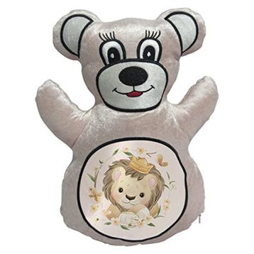 BK Gift Sevimli Aslan Tasarımlı Krem Ayıcık Yastık