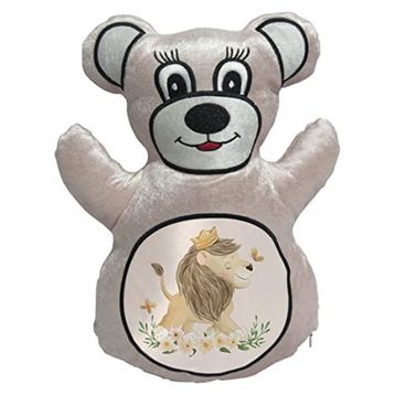 BK Gift Sevimli Aslan Tasarımlı Krem Ayıcık Yastık