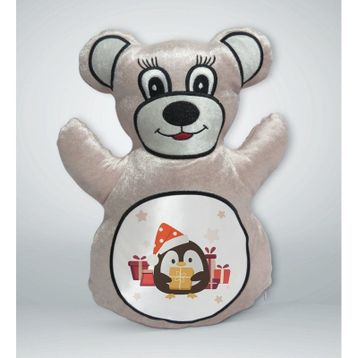 BK Gift Sevimli Penguen Tasarımlı Krem Ayıcık Yastık