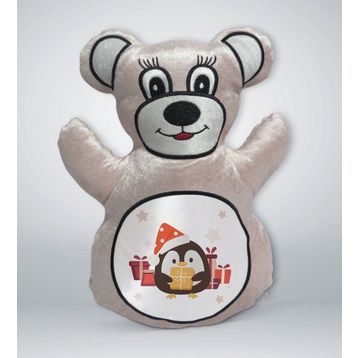 BK Gift Sevimli Penguen Tasarımlı Krem Ayıcık Yastık