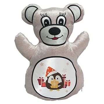 BK Gift Sevimli Penguen Tasarımlı Krem Ayıcık Yastık