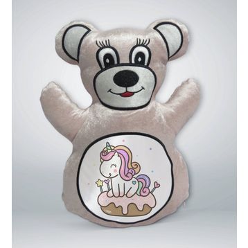BK Gift Sevimli Sevimli Unicorn Tasarımlı Ayıcık Krem Yastık