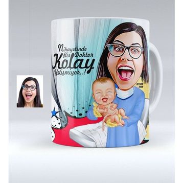 BK Kişiye Özel Bayan Kadın Hastalıkları ve Doğum Uzmanı Karikatürlü Beyaz Kupa Bardak