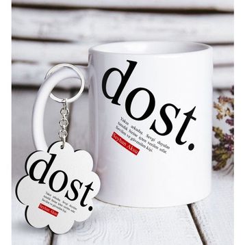 BK Kişiye Özel Dost Anlamı Beyaz Kupa ve Anahtarlık Hediye Seti
