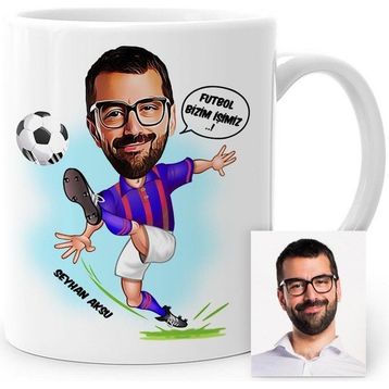 BK Kişiye Özel Futbolcu Bordo Mavi Karikatür 1 Beyaz Kupa Bardak