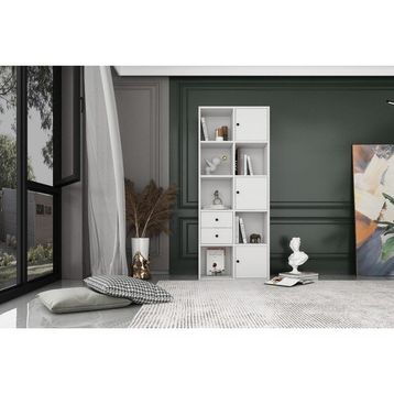 BKConcep tKTP-1044-Ç 3 Kapaklı Çekmeceli Raflı 65 cm Beyaz Kitaplık