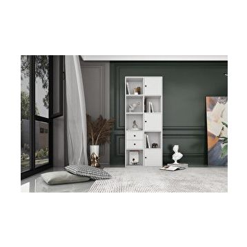 BKConcep tKTP-1044-Ç 3 Kapaklı Çekmeceli Raflı 65 cm Beyaz Kitaplık