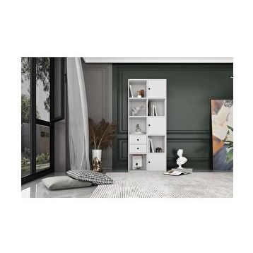 BKConcep tKTP-1044-Ç 3 Kapaklı Çekmeceli Raflı 65 cm Beyaz Kitaplık