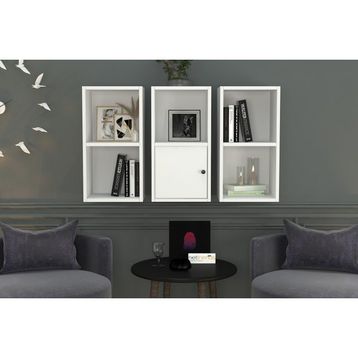 BKConcept DVR-1060-Ç Beyaz 100 cm Kitaplıklı Kapaklı Duvar Rafı