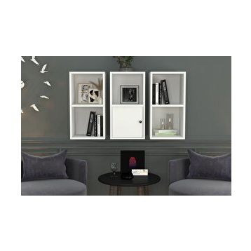 BKConcept DVR-1060-Ç Beyaz 100 cm Kitaplıklı Kapaklı Duvar Rafı