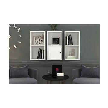 BKConcept DVR-1060-Ç Beyaz 100 cm Kitaplıklı Kapaklı Duvar Rafı