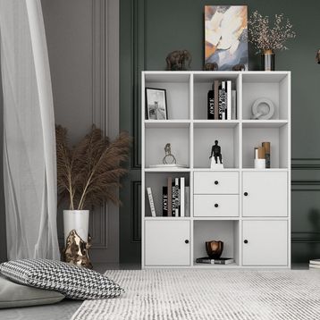 BKConcept KTP-1061-Ç 3 Kapaklı Çekmeceli Raflı 97 cm Beyaz Kitaplık