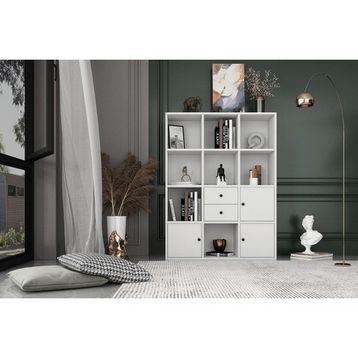 BKConcept KTP-1061-Ç 3 Kapaklı Çekmeceli Raflı 97 cm Beyaz Kitaplık