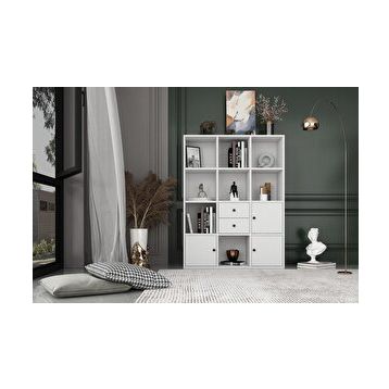 BKConcept KTP-1061-Ç 3 Kapaklı Çekmeceli Raflı 97 cm Beyaz Kitaplık