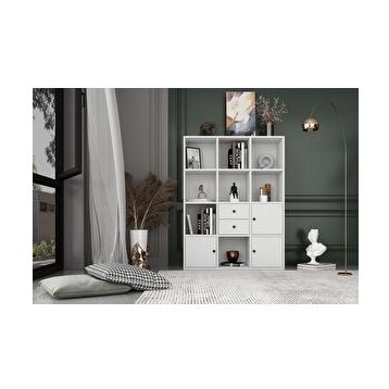 BKConcept KTP-1061-Ç 3 Kapaklı Çekmeceli Raflı 97 cm Beyaz Kitaplık