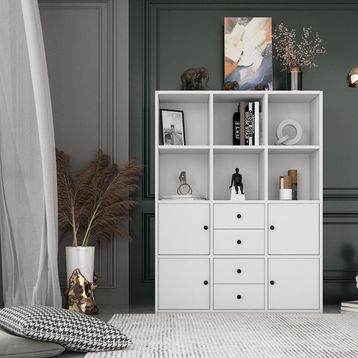 BKConcept KTP-1071-Ç 4 Kapaklı Çekmeceli Raflı 97 cm Beyaz Kitaplık