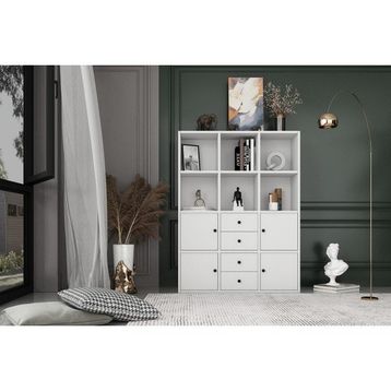 BKConcept KTP-1071-Ç 4 Kapaklı Çekmeceli Raflı 97 cm Beyaz Kitaplık