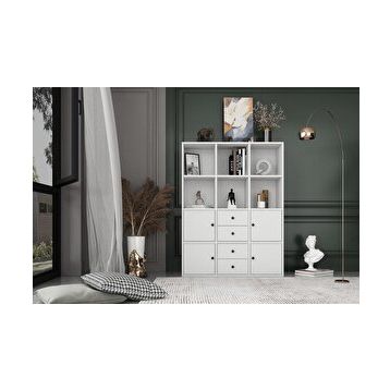 BKConcept KTP-1071-Ç 4 Kapaklı Çekmeceli Raflı 97 cm Beyaz Kitaplık