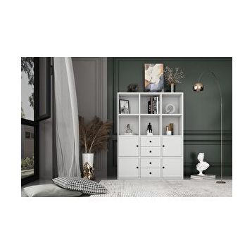 BKConcept KTP-1071-Ç 4 Kapaklı Çekmeceli Raflı 97 cm Beyaz Kitaplık
