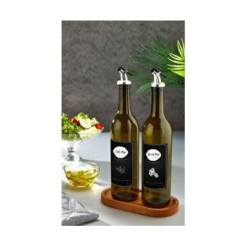 Black Deer Ahşap Stantlı Amber 2'li 750 ML Zeytinyağı Sıvıyağ Şişesi Damlatmaz Yağlık