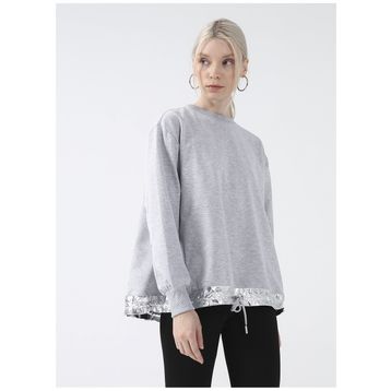 Black On Black K-AURA Dik Yaka Düz Gri Melanj Kadın Sweatshirt