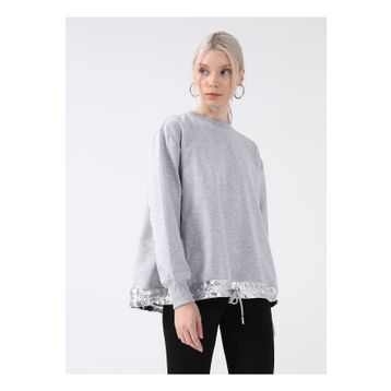 Black On Black K-AURA Dik Yaka Düz Gri Melanj Kadın Sweatshirt