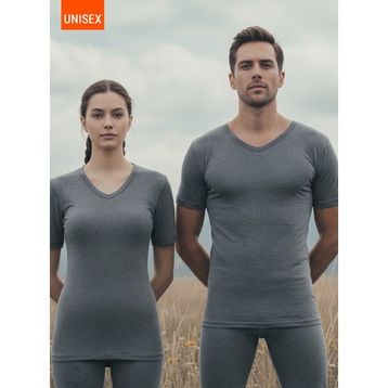Blackspade 1263 Gri Melanj 2.Seviye V Yaka Kısa Kol Unisex Termal İçlik