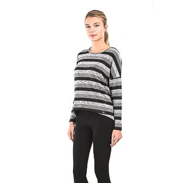 Blackspade 50080 Gri Melanj Çizgili Uzun Kol Kadın Sweatshirt