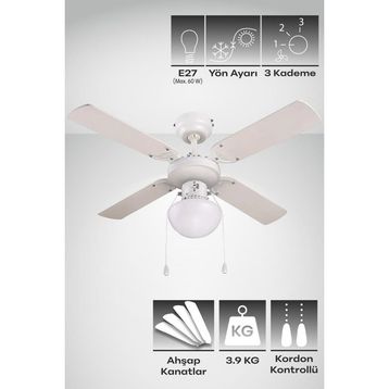 Blooma Eko Beyaz 4 Kanat 92 cm Tavan Vantilatörü