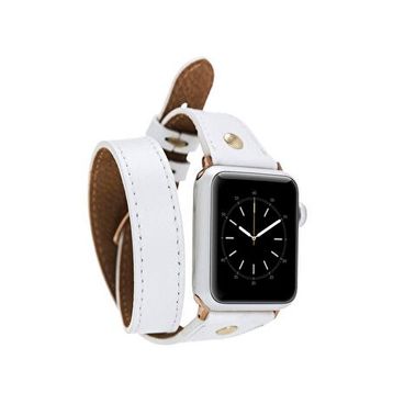 BloominBag Alpine Double Tour Ivory 44/45/46/49 mm Beyaz Deri Apple Watch Akıllı Saat Kordon
