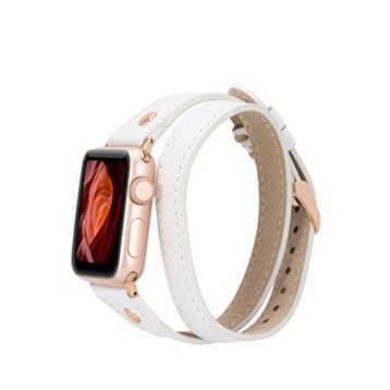 BloominBag Gold Tokalı Double Tour White Deri Apple Watch Akıllı Saat Kordon