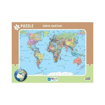 Blue Focus 1 Dünya Haritası Frame 72 Parça Puzzle