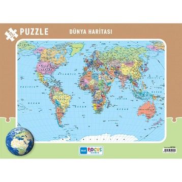 Blue Focus 1 Dünya Haritası Frame 72 Parça Puzzle