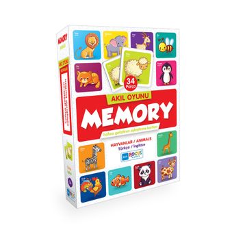 Blue Focus Memory Hayvanlar Eşleştirme Kartı 34 Parça Akıl Oyunu
