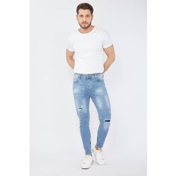 Blue White Açık Mavi Erkek Skinny Fermuarlı Paça Detaylı Jean