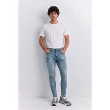 Blue White Erkek Skinny Ripped Açık Mavi Jean