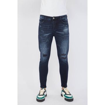 Blue White Erkek Skinny Ripped Patch Detaylı Lacivert Jean