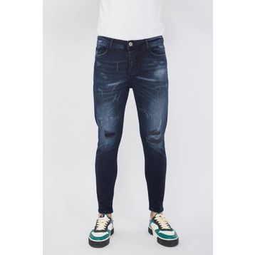 Blue White Erkek Skinny Ripped Patch Detaylı Lacivert Jean
