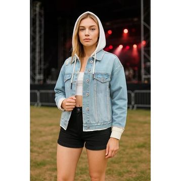 Blue White Kadın Açık Mavi Garnili Oversize Jean Ceket
