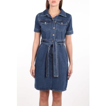 Blue White Kısa Kol Jean Kadın Elbise
