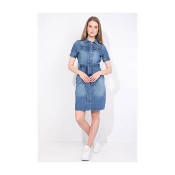 Blue White Kısa Kol Jean Kadın Elbise